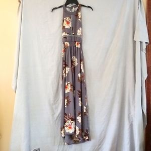 Gray floral print maxi dress